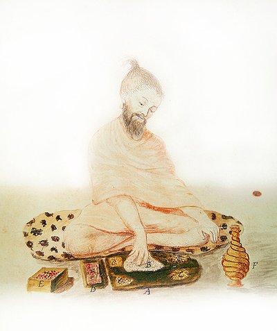 Misionero indio comiendo, 1688 de French School
